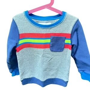 Mini Boden Kids Sweatshirt 4-5Y Gray Blue Striped Pocket Pullover Top